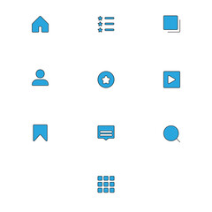 Cute blue menu icon set with black outlines UI icons for user interface