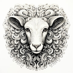 illustration of a black and white sketch of a sheep's head
