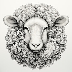 illustration of a black and white sketch of a sheep's head