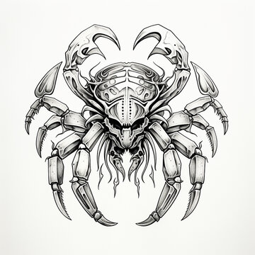 black and white sketch illustration of a scorpion