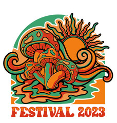 Festival, mushroom and sun, 2023 illustration