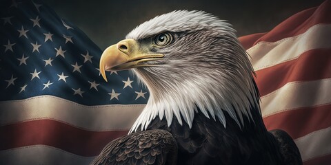 Naklejka premium American eagle in USA flag background, ai generative