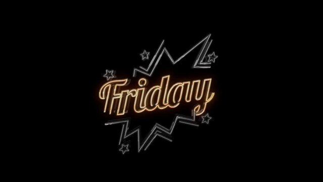 Friday text animation with neon effect and transparent background