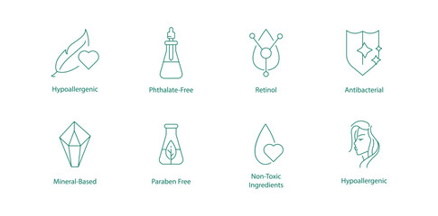 Pure and Safe Icon Set for Hypoallergenic Skincare Solutions