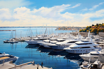 Fototapeta na wymiar Bay with yachts. Generative AI