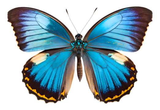 Beautiful tropical butterfly isolated design, colorful exotic insect wings pattern element, full closeup large Monarch butterfly in nature Ai generated