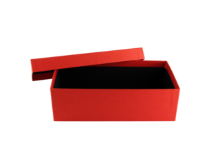 open unbranded red cardboard shoe box isolated on transparent