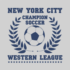 New York college style soccer t-shirt design. Sport apparel print. Vector