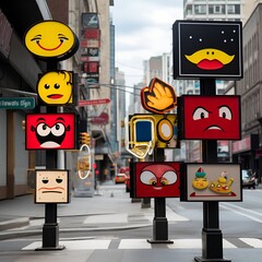 Street signage with vibrant and engaging emojis