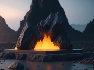 lava stone mockup display with lava mountain background.generative AI
