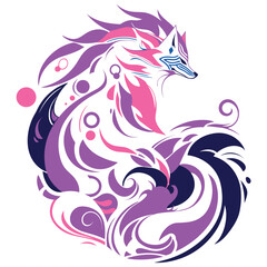 vector illustrated purple fox sticker, illustration in abstract japanese style
