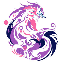 vector illustrated purple fox sticker, illustration in abstract japanese style