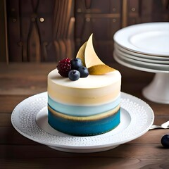 Discover an exquisite cake featuring a harmonious blend of off-white and teal colors. This...