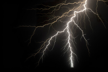 Lightning thunderbolt on black background. Thunderstorm lightning strike.