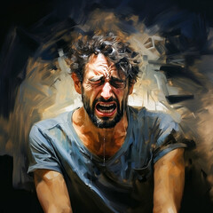 Obraz premium Painterly portrait of a man overwhelmed with sadness