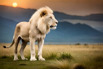 lion in savannah in sunset generated AI