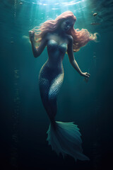 Beautiful mermaid in the ocean. 