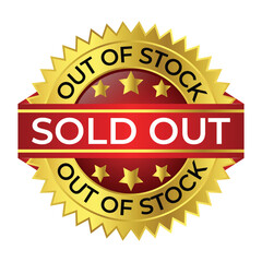 Glossy Sold Out Stamp, Sold Out Sign, Sold Out Vector, Emblem, Logo, Rubber Stamp, Patch, Badge, Label, Seal, Symbol, Limited Stock, Out Of Stock Badge, Glossy 3D Badge