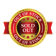 Glossy Sold Out Stamp, Sold Out Sign, Sold Out Vector, Emblem, Logo, Rubber Stamp, Patch, Badge, Label, Seal, Symbol, Limited Stock, Out Of Stock Badge, Glossy 3D Badge