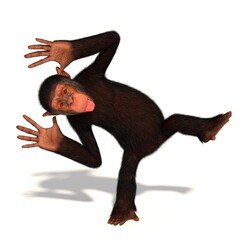 Illustration of a realistic 3D rendering of a cartoon 3D monkey