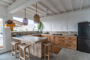 modern kitchen interior at luxury villa in Bali, Indonesia