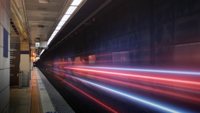 Rush hour Fast moving  evening ,Fast moving traffic drives   time lapse fast light each subway lane effect line light cg