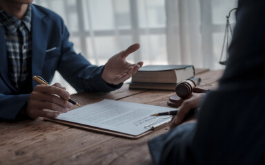 Team meeting at law firm, Business people discussion advisor concept, Non-reciprocal contract, Default, Earnest, Delict/tortious actions, Personally or Several liability, Defense of a prescription