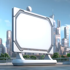 Empty billboard against a backdrop of a futuristic city