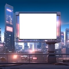 A blank billboard amidst the vibrant energy of a futuristic metropolis