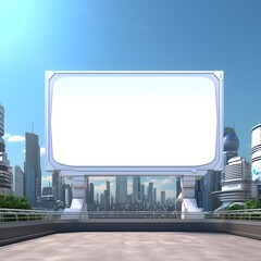 Blank billboard integrated into a futuristic city background