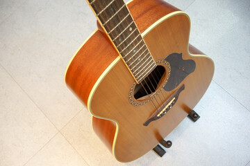 Fototapeta na wymiar High angle view of acoustic guitar