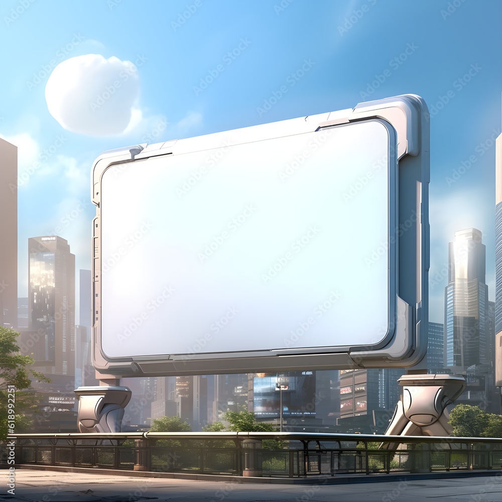 Wall mural Blank billboard blending with a futuristic cityscape - Wall murals