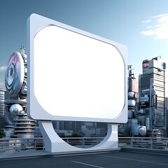 Futuristic city backdrop for a blank billboard