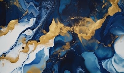 Mesmerizing blue and gold marble effect with alcohol ink Creating using generative AI tools