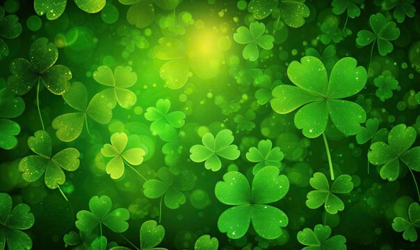 The vibrant green of the St. Patrick's Day lucky four-leaf clover background was eye-catching. Creating using generative AI tools