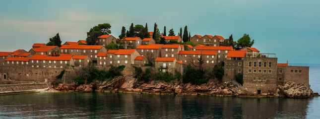 Sveti Stefan island in Budva on a beautiful spring day, Montenegro