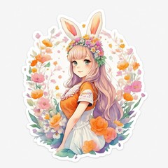 Fototapeta premium Sticker of a cute bunny girl
