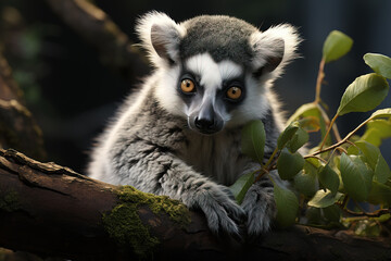 Obraz premium Curious lemur in a tree