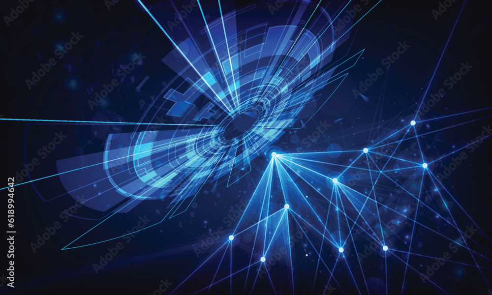 Poster technology abstract lines and dots connection background. connection digital data and big data conce