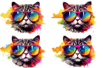 4 Cool Cat with Big Cool Sunglasses transparent background, Generative AI