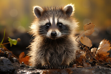 Raccoon in the forest - obrazy, fototapety, plakaty