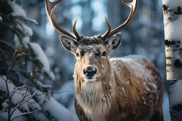 Reindeer in the snowy woods