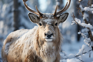 Fototapeta premium Reindeer in the snowy woods