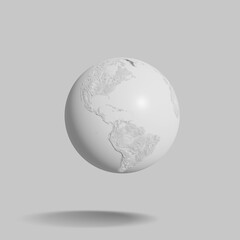white globe on white background, Earth Black and white, Clipping path, 3D render