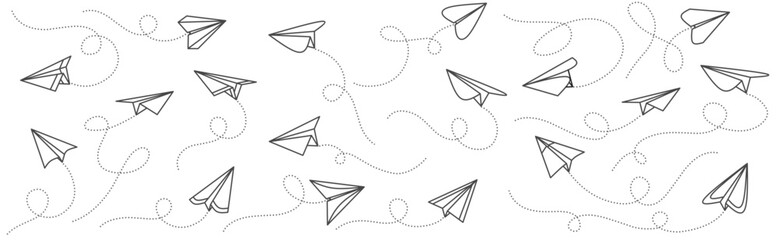 Set of paper plane line art style vector illustration
