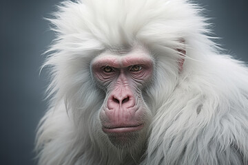 Fototapeta premium Portrait of a rare animal primate albino monkey on the background
