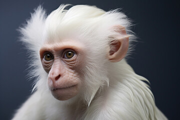 Albino monkey. Portrait of a rare animal primate on the background