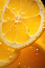 Lemon slices with water bubbles. Photorealistic illustration of Generative AI.