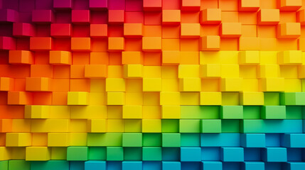 3d rendering of a rainbow colored background made of cubes with copy space, background