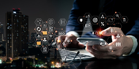 A search engine optimization expert manages SEO with social media content and website advertising.